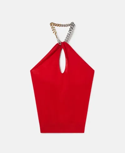 Stella Mccartney Chain-embellished Wool Halterneck Top In Lipstick Red