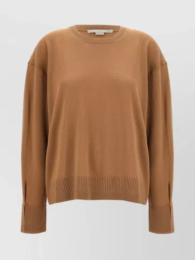 Stella Mccartney Ribbed Crew Neck Knitwear With Button Detail In Beige