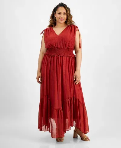 Taylor Plus Size V-neck Sleeveless Handkerchief Hem Maxi Dress In Amber