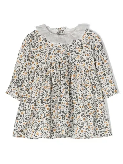 Teddy & Minou Babies' Floral-print Cotton Dress In White