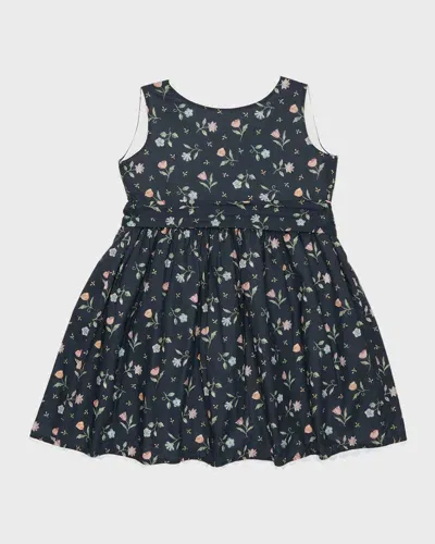 Tessa James Kids' Girl's Annabelle Floral-print Wrap Dress In Navy