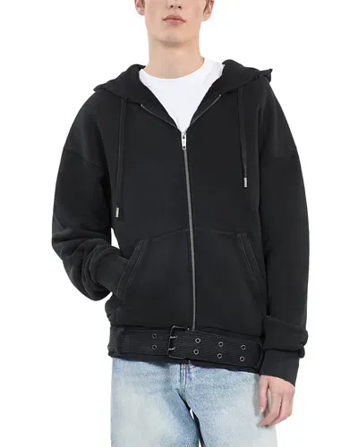 The Kooples Cotton Belted Full Zip Hoodie In Washed Black