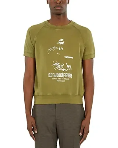 The Kooples Fitted Short Sleeve Graphic Sweatshirt In Olive