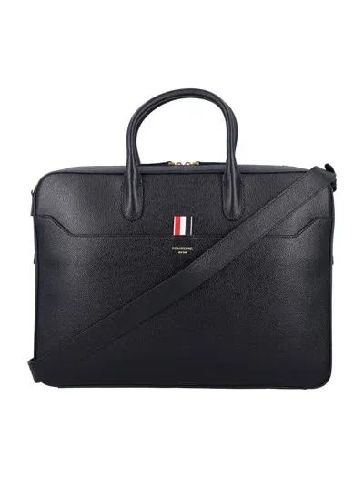 Thom Browne Business Bag W/ Shoulder Strap In Pebble In Black