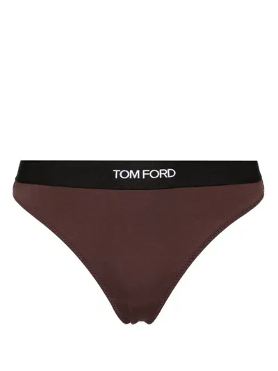 Tom Ford Logo-print Modal Briefs In Brown