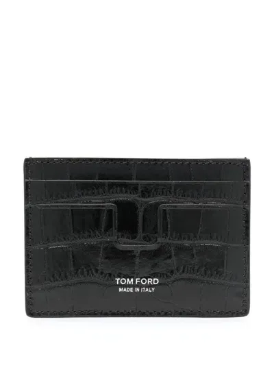 Tom Ford Printed Croc Card Holder In 黑色