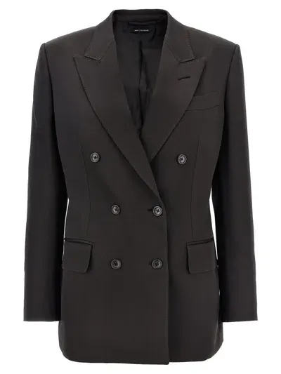 Tom Ford Twill Double-breasted Blazer In Brown