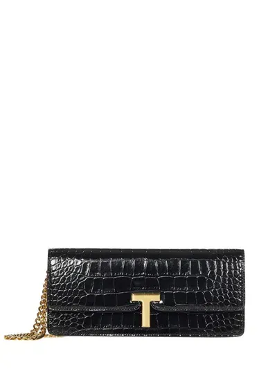 Tom Ford Logo Plaque Evening Clutch Bag In Black