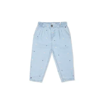 Tommy Hilfiger Blue Jeans For Baby Girl With Floral Print In Denim