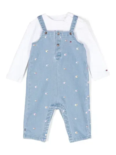 Tommy Hilfiger Junior Babies' Logo-embroidered Dungarees Set In Blue