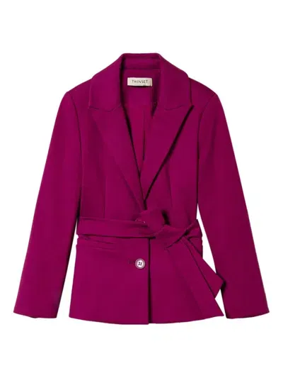 Twinset Kids' Belted Single-breasted Coat In Pink