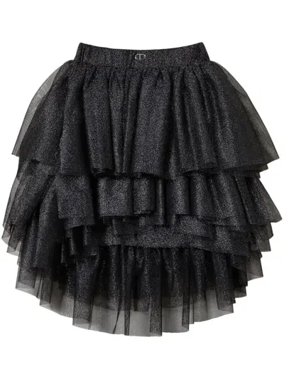 Twinset Kids' Lurex Tulle Skirt In Black