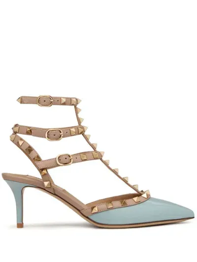 Valentino Garavani Rockstud Leather Pumps In Blue