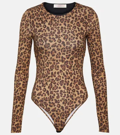 Valentino Leopard-print Jersey Bodysuit In Brown