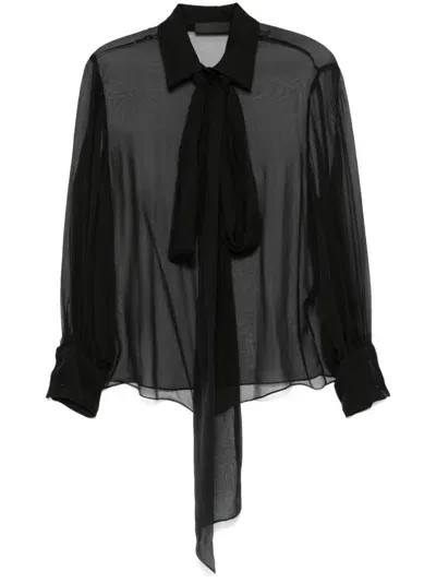 Valentino Semi-sheer Long-sleeve Blouse In Black