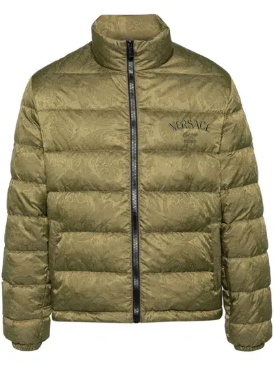 Versace Barocco-print Padded Jacket In Brown