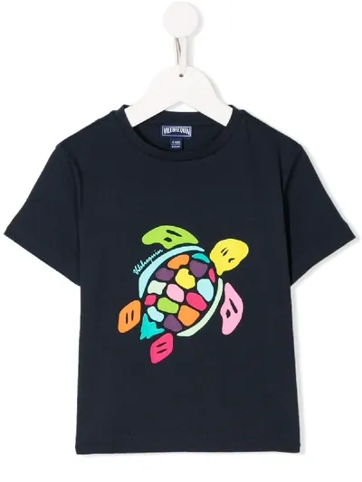 Vilebrequin Kids' Turtle Print Short Sleeve T-shirt In Blue