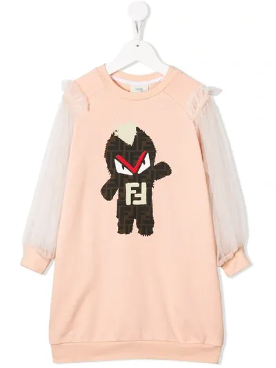 Fendi Kids' Cotton Jersey And Tulle Dress In Pink