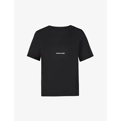 Saint Laurent Womens Noir Logo-print Cotton-jersey T-shirt Xs