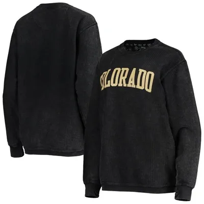 Pressbox Women's Black Colorado Buffaloes Comfy Cord Vintage-like Wash Basic Arch Pullover Sweatshirt