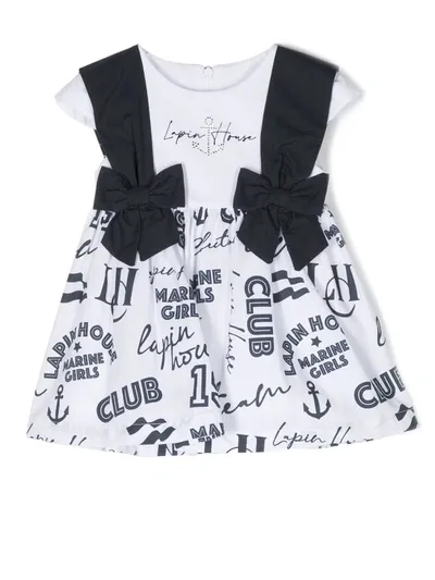 Lapin House Babies' Girls White & Navy Blue Cotton Dress