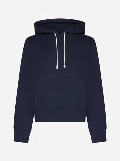 Saint Laurent Logo Cotton Hoodie In Navy