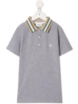 Fendi Kids' Contrast Collar Polo Shirt In Grey