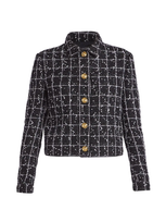 Giambattista Valli Single Breasted Gold Toned Button Embellished Tweed Jacket In Black White