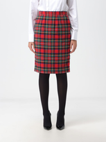 Saint Laurent Tartan Pencil Skirt In Red And Multicolor