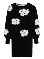 Twinset Kids' Floral Intarsia-knit Dress In Black